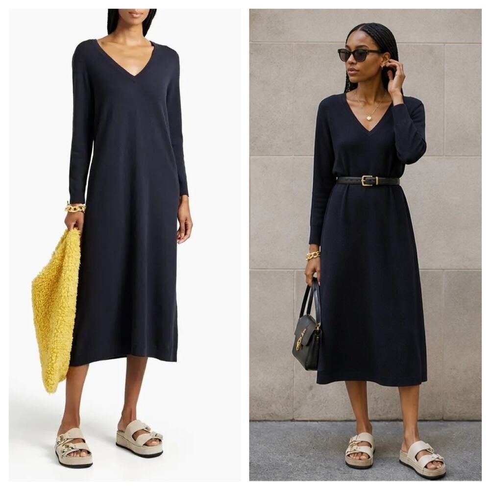 arch4 Katelyn 100% Cashmere Midi Dress Navy Size M NWT Luxury Knit